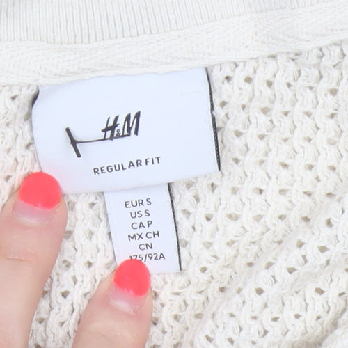 H&M Women Ivory Size 8 Regular Fit Knit Cotton Short Sleeve Polo Top