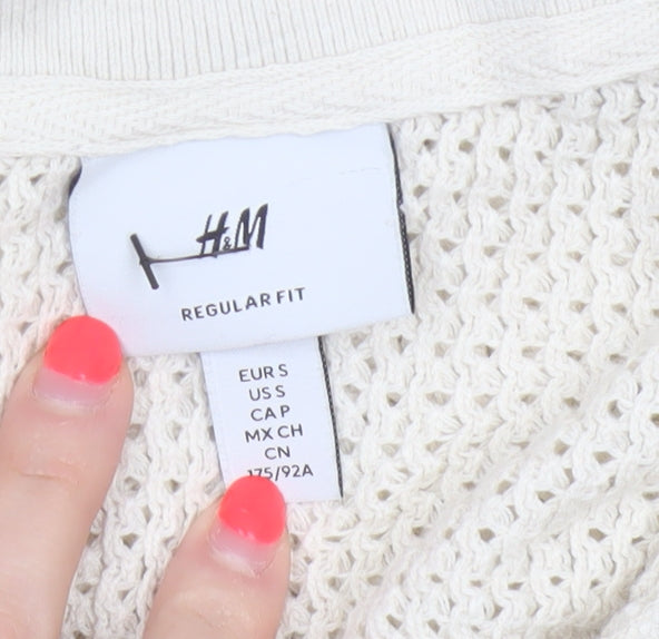 H&M Women Ivory Size 8 Regular Fit Knit Cotton Short Sleeve Polo Top