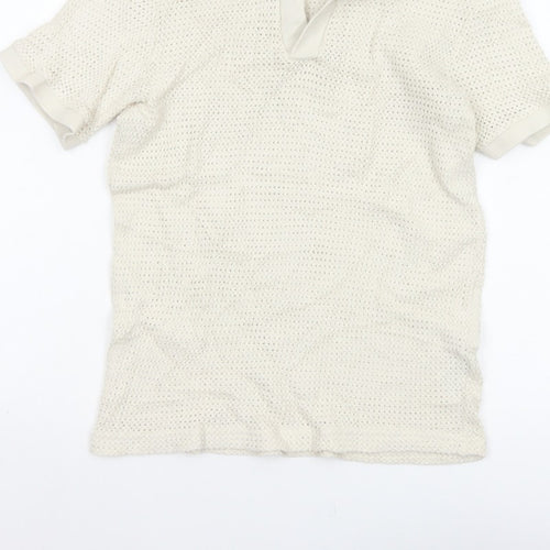 H&M Women Ivory Size 8 Regular Fit Knit Cotton Short Sleeve Polo Top