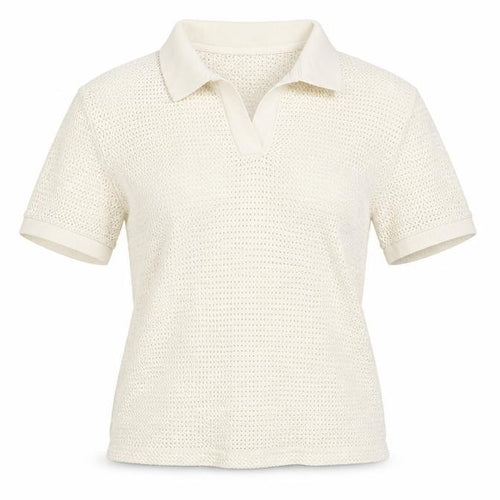 H&M Women Ivory Size 8 Regular Fit Knit Cotton Short Sleeve Polo Top