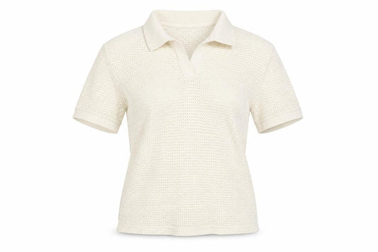 H&M Women Ivory Size 8 Regular Fit Knit Cotton Short Sleeve Polo Top