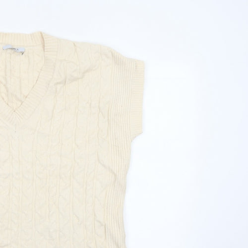 Next Women Ivory L Cable-Knit V-Neck Sleeveless Jumper Vest