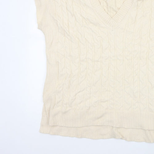 Next Women Ivory L Cable-Knit V-Neck Sleeveless Jumper Vest