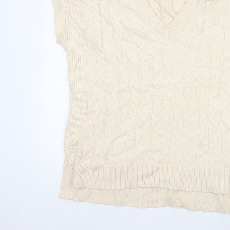 Next Women Ivory L Cable-Knit V-Neck Sleeveless Jumper Vest