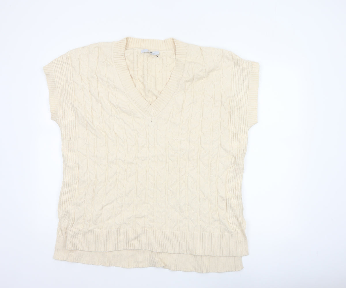 Next Women Ivory L Cable-Knit V-Neck Sleeveless Jumper Vest