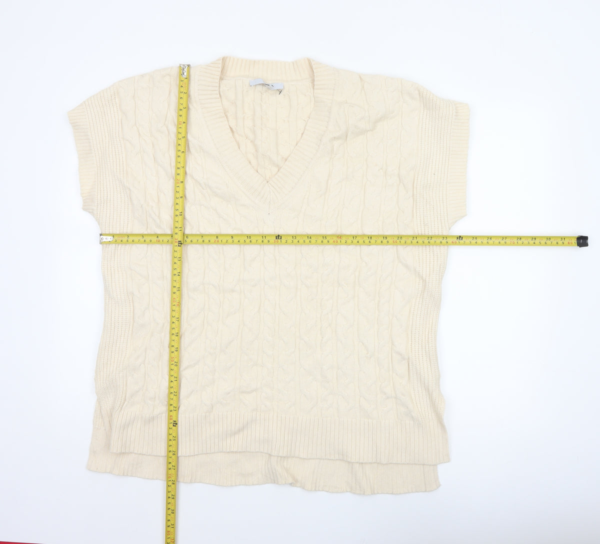 Next Women Ivory L Cable-Knit V-Neck Sleeveless Jumper Vest