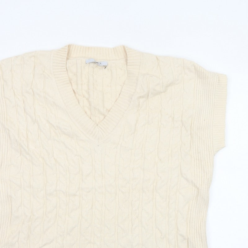 Next Women Ivory L Cable-Knit V-Neck Sleeveless Jumper Vest