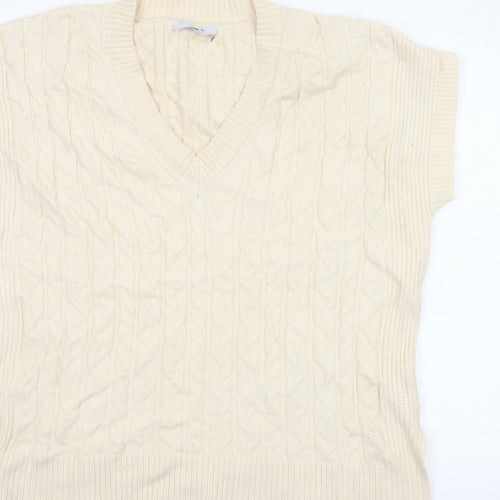 Next Women Ivory L Cable-Knit V-Neck Sleeveless Jumper Vest