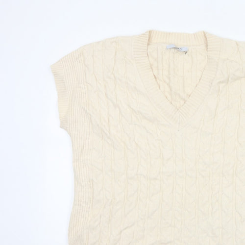 Next Women Ivory L Cable-Knit V-Neck Sleeveless Jumper Vest