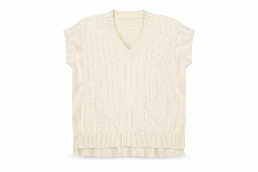 Next Women Ivory L Cable-Knit V-Neck Sleeveless Jumper Vest