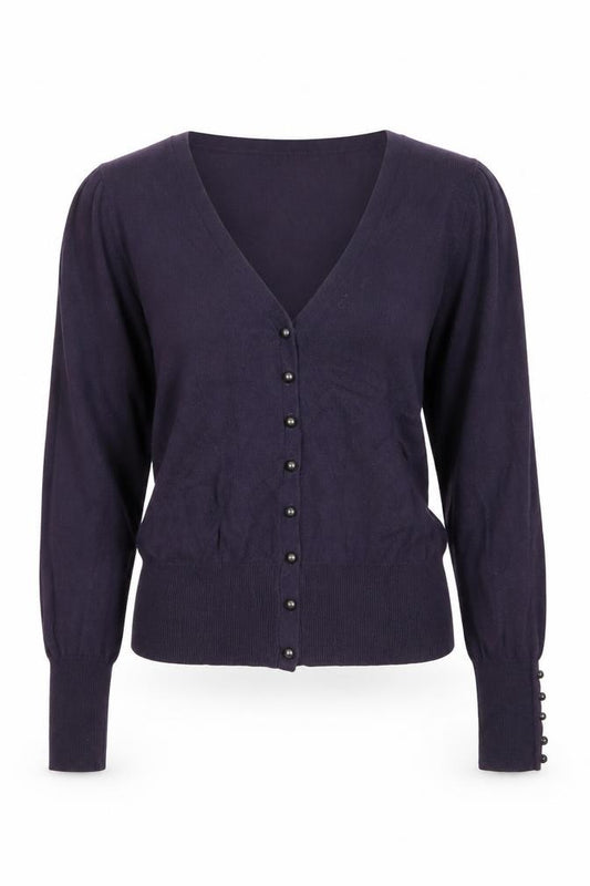 Marks & Spencer Women Blue UK 10 V-Neck Button Balloon Sleeve Cardigan