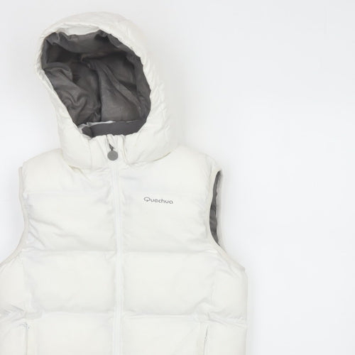 Quechua Girls White 12 Years Hooded Padded Puffer Gilet Waistcoat