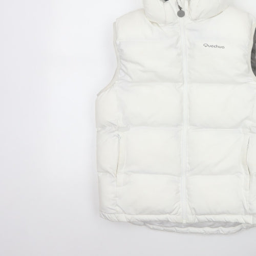 Quechua Girls White 12 Years Hooded Padded Puffer Gilet Waistcoat