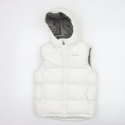 Quechua Girls White 12 Years Hooded Padded Puffer Gilet Waistcoat
