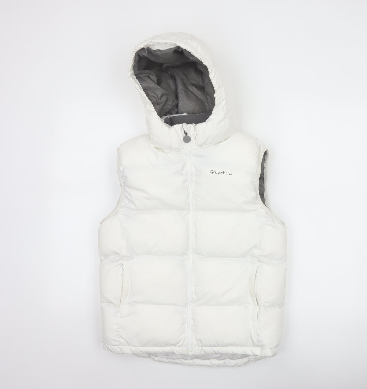 Quechua Girls White 12 Years Hooded Padded Puffer Gilet Waistcoat