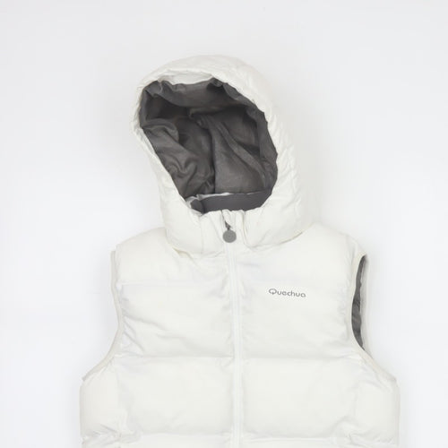 Quechua Girls White 12 Years Hooded Padded Puffer Gilet Waistcoat