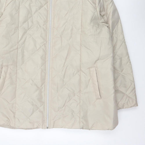 Anne De Lancay Women's Beige L Quilted Puffer Hooded Faux Fur Coat