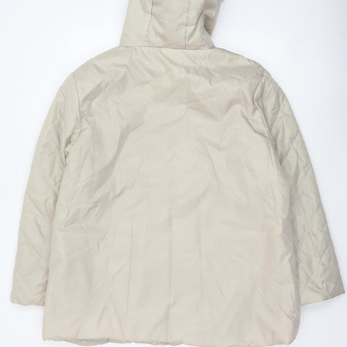 Anne De Lancay Women's Beige L Quilted Puffer Hooded Faux Fur Coat