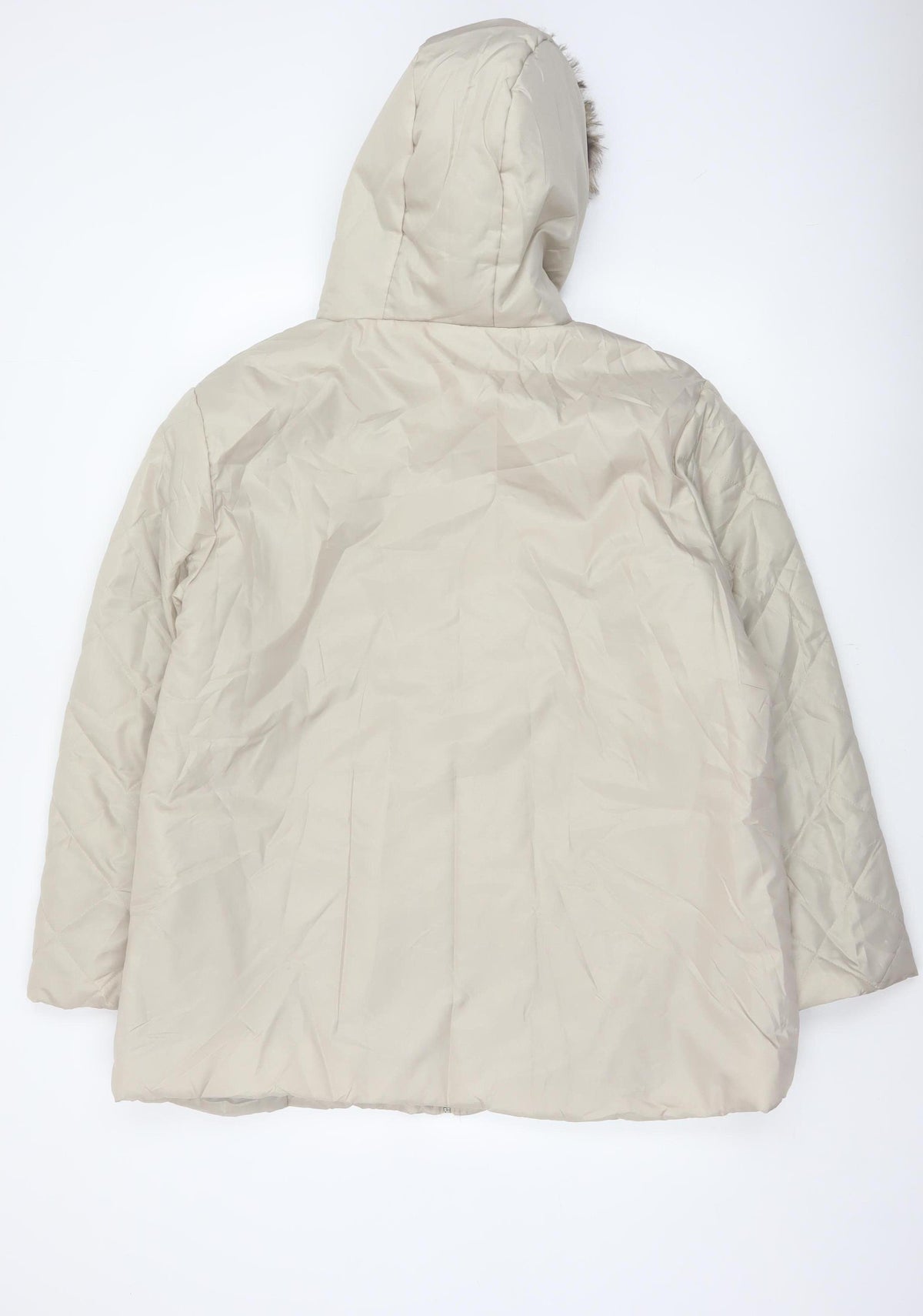 Anne De Lancay Women's Beige L Quilted Puffer Hooded Faux Fur Coat