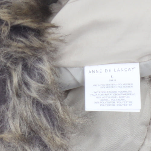 Anne De Lancay Women's Beige L Quilted Puffer Hooded Faux Fur Coat