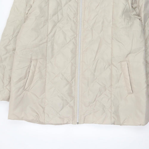 Anne De Lancay Women's Beige L Quilted Puffer Hooded Faux Fur Coat