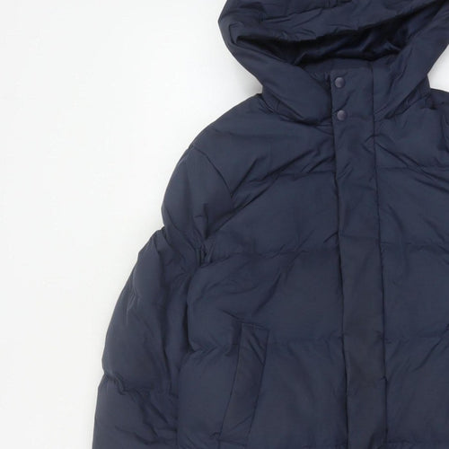 Uniqlo Boys Blue 7-8 Years Long Hooded Down Puffer Coat