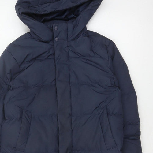 Uniqlo Boys Blue 7-8 Years Long Hooded Down Puffer Coat
