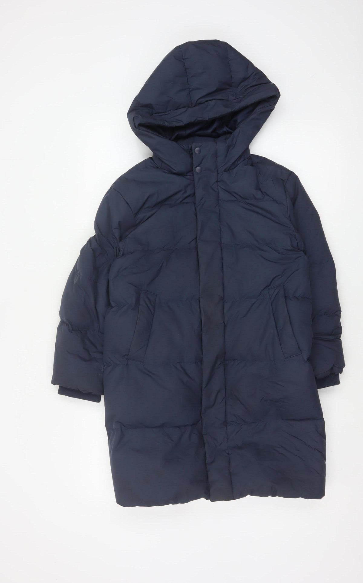 Uniqlo Boys Blue 7-8 Years Long Hooded Down Puffer Coat