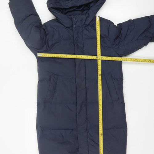 Uniqlo Boys Blue 7-8 Years Long Hooded Down Puffer Coat
