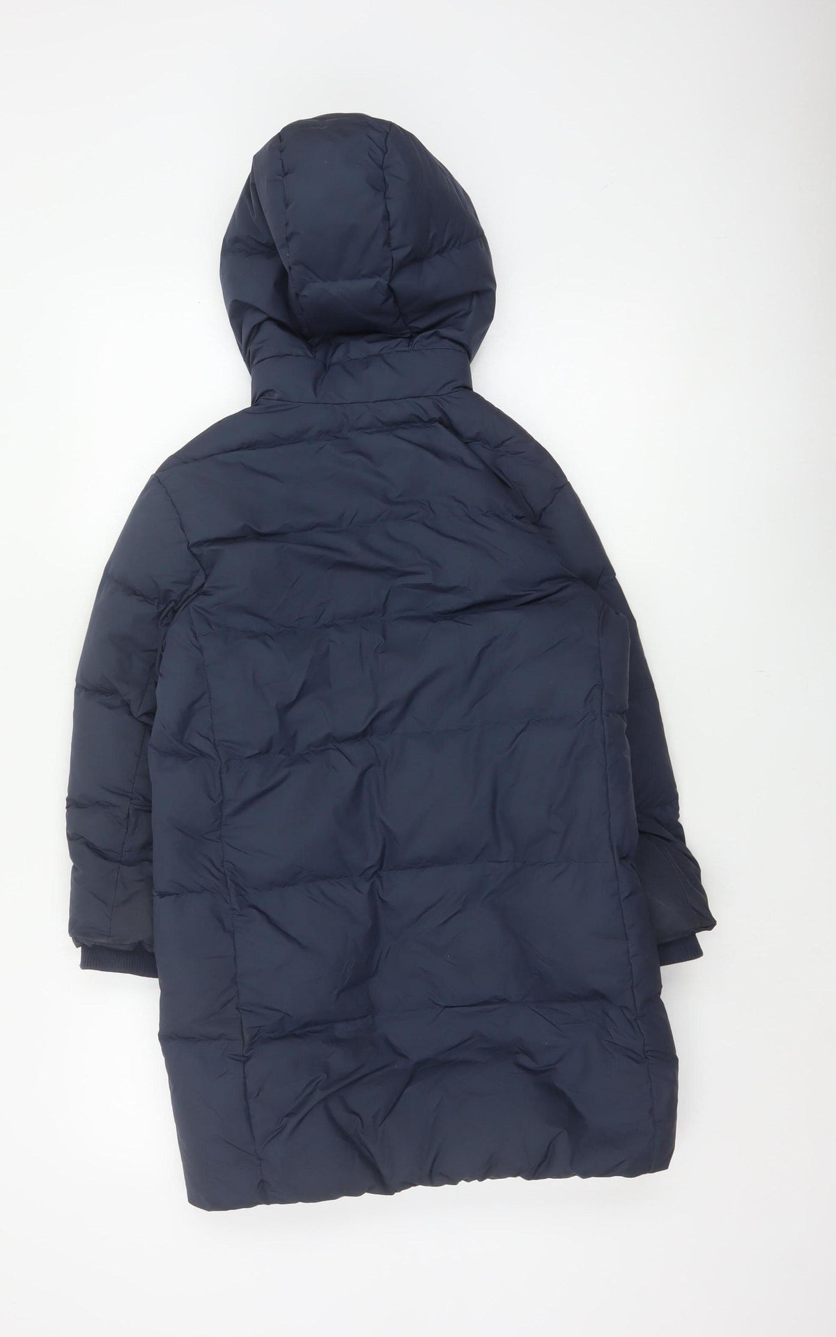 Uniqlo Boys Blue 7-8 Years Long Hooded Down Puffer Coat