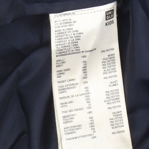 Uniqlo Boys Blue 7-8 Years Long Hooded Down Puffer Coat