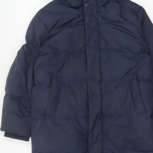 Uniqlo Boys Blue 7-8 Years Long Hooded Down Puffer Coat