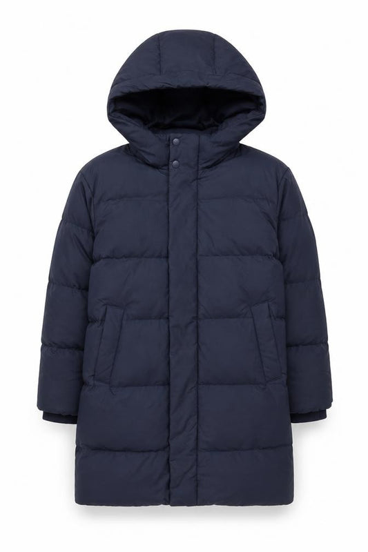 Uniqlo Boys Blue 7-8 Years Long Hooded Down Puffer Coat