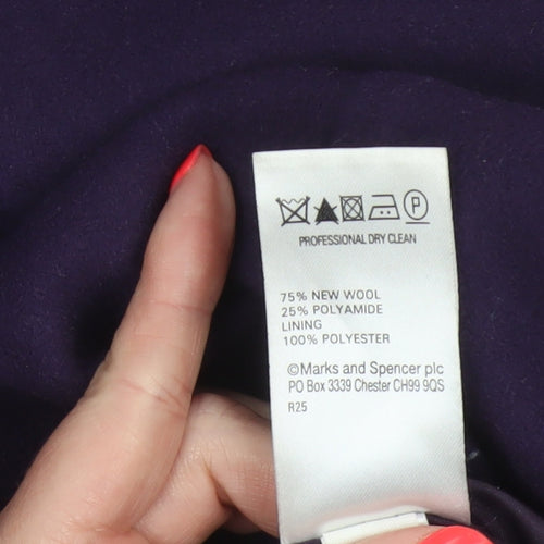 Marks and Spencer Women Purple UK 16 Wool Blend Mid-Length Overcoat