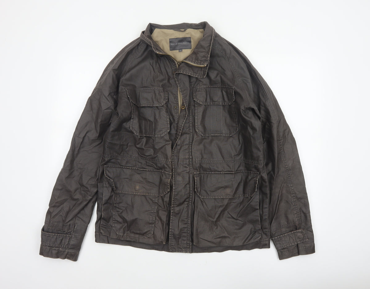 Rocha John Rocha Men’s Brown Small Military Field Jacket Linen Cotton