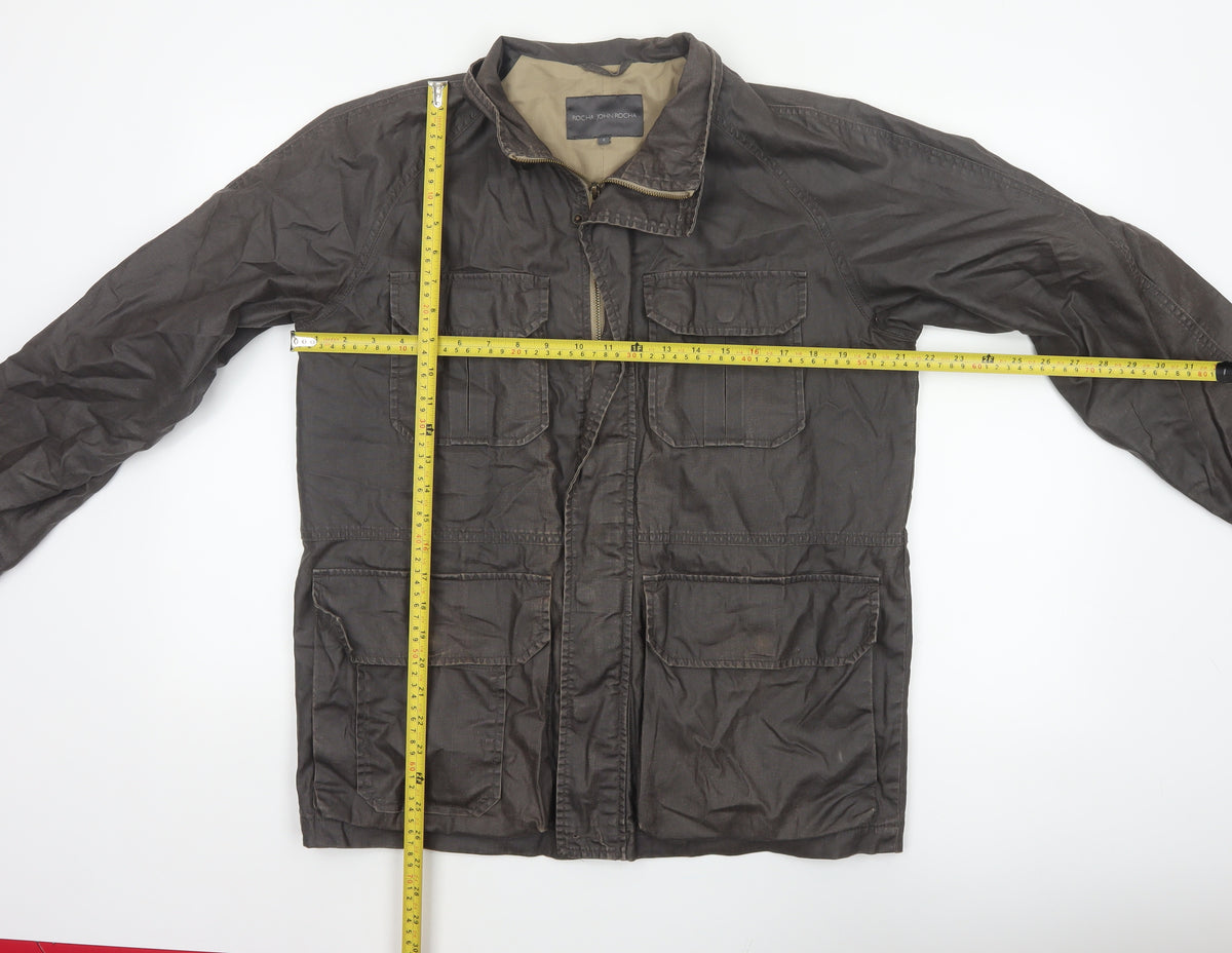 Rocha John Rocha Men’s Brown Small Military Field Jacket Linen Cotton
