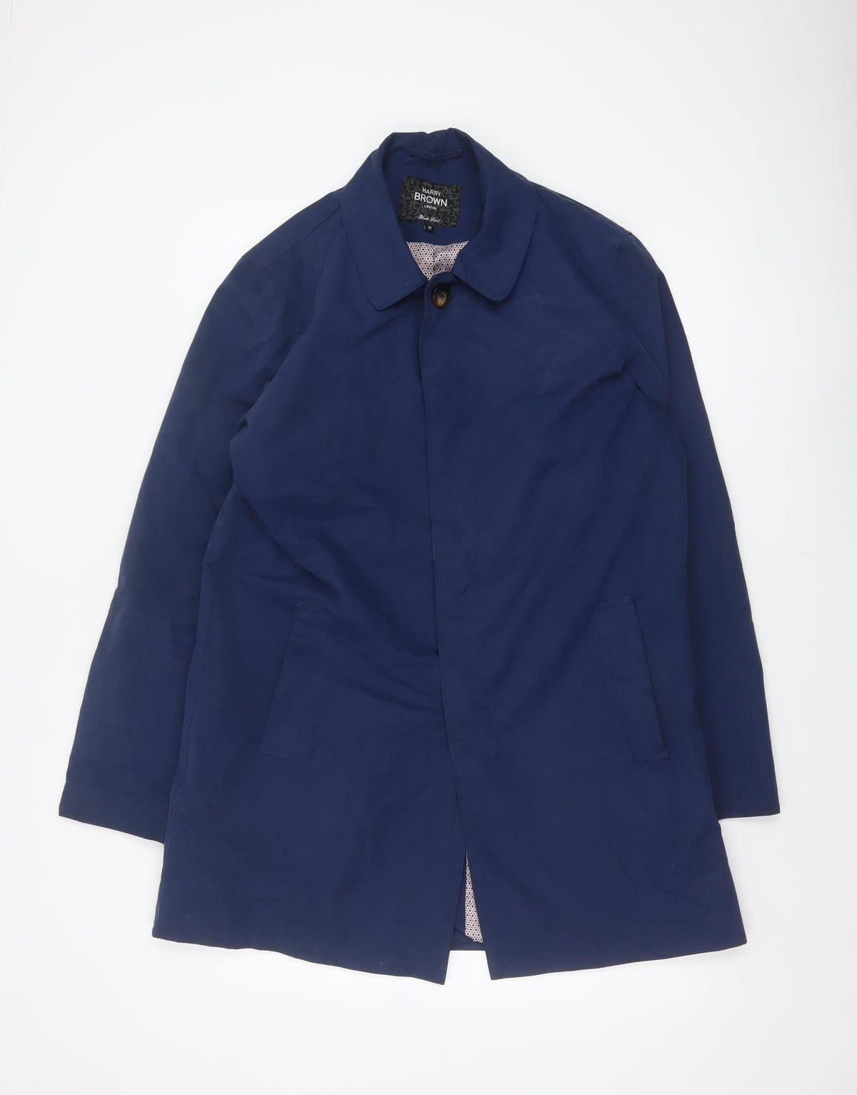 Back view of Harry Brown Women’s Blue M Long Polyester Overcoat Collared