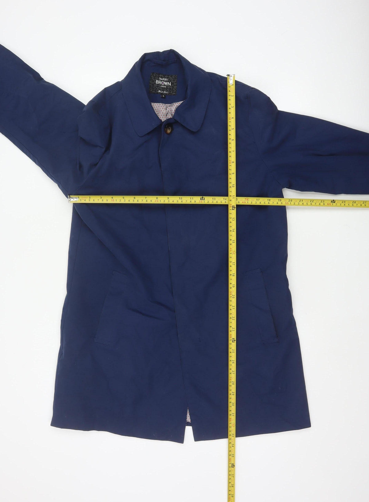 Close-up detail of Harry Brown Women’s Blue M Long Polyester Overcoat Collared