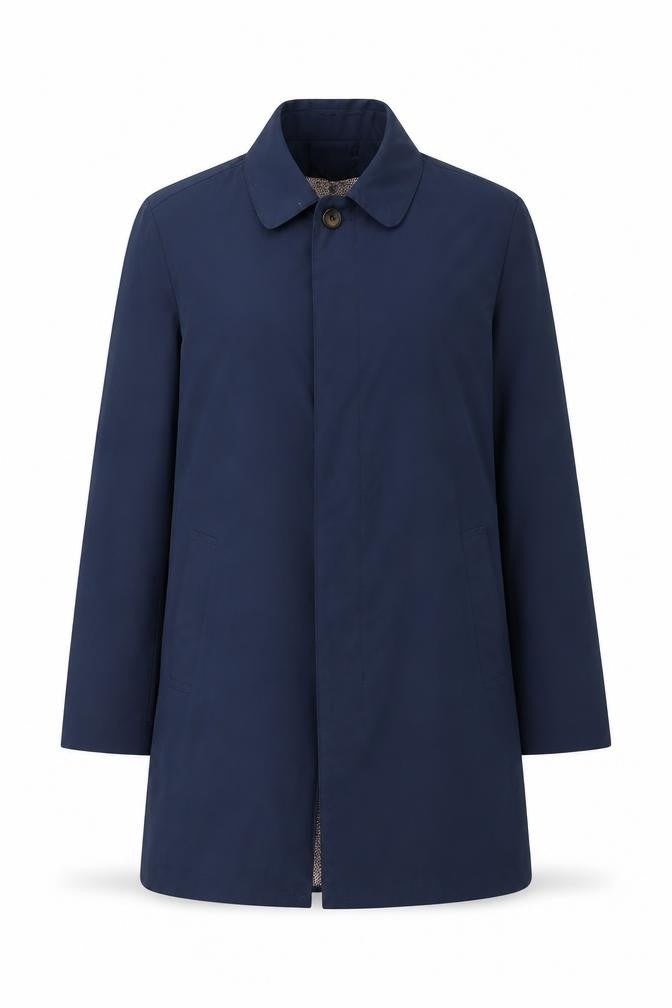Front view of Harry Brown Women’s Blue M Long Polyester Overcoat Collared