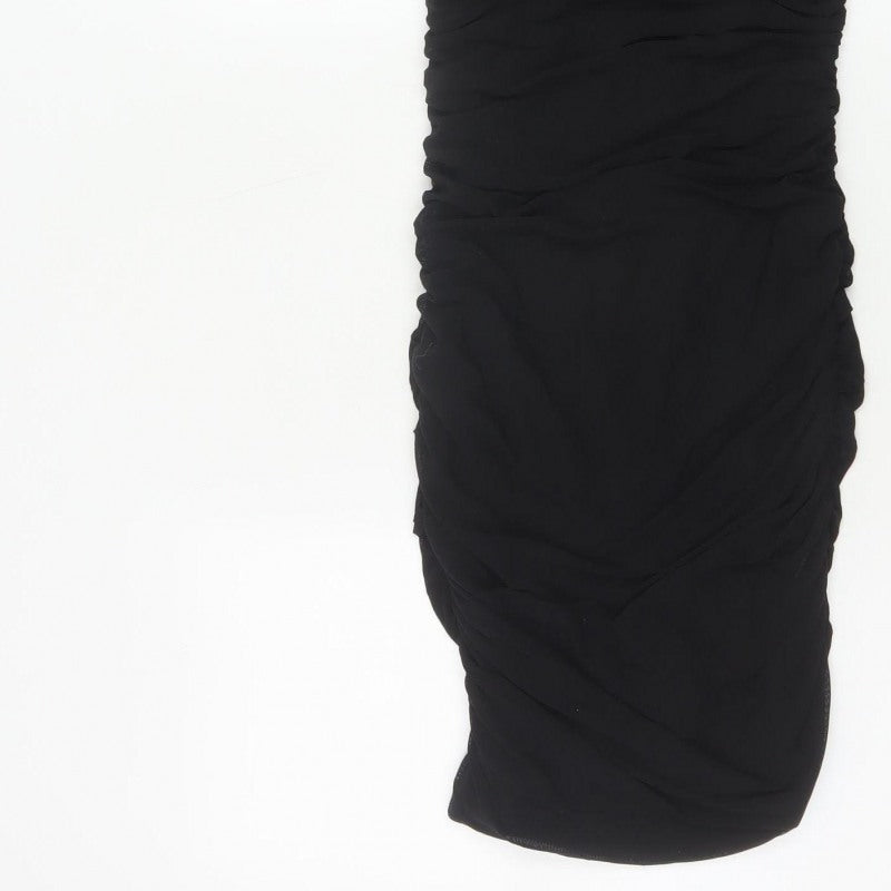Kiss The Sky Women Black S Ruched Puff Sleeve Bodycon Party Dress