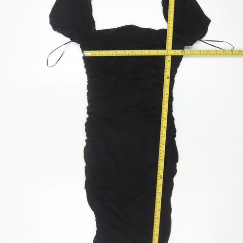 Kiss The Sky Women Black S Ruched Puff Sleeve Bodycon Party Dress