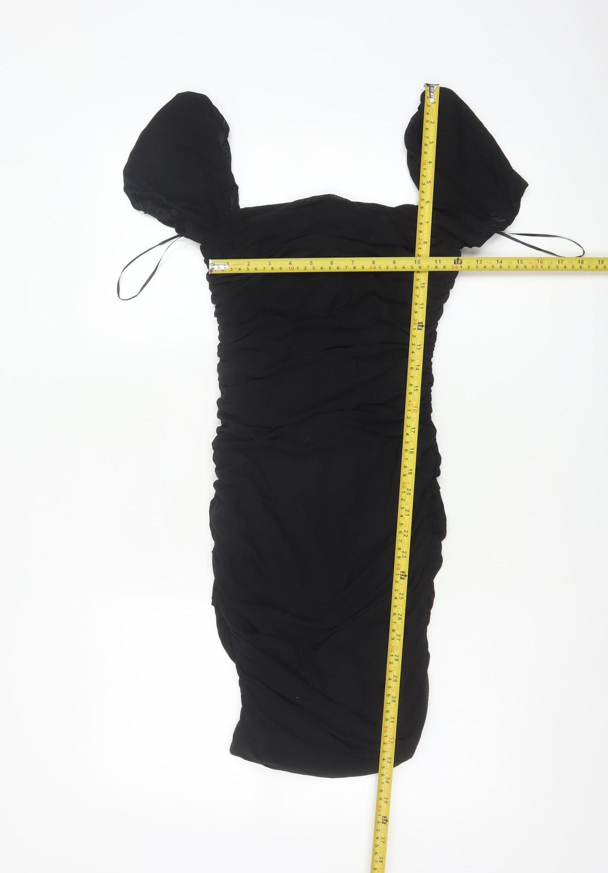 Kiss The Sky Women Black S Ruched Puff Sleeve Bodycon Party Dress