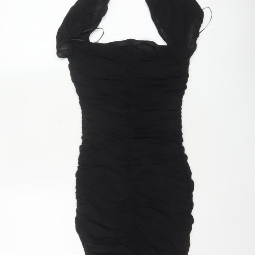 Kiss The Sky Women Black S Ruched Puff Sleeve Bodycon Party Dress