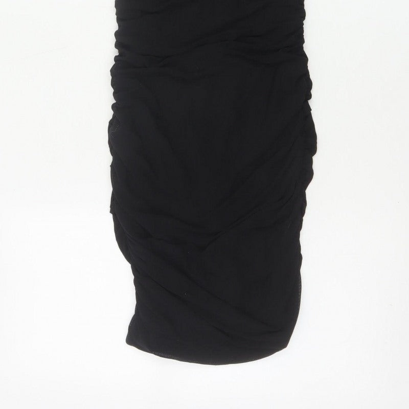 Kiss The Sky Women Black S Ruched Puff Sleeve Bodycon Party Dress