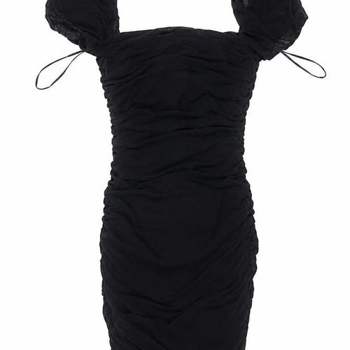 Kiss The Sky Women Black S Ruched Puff Sleeve Bodycon Party Dress