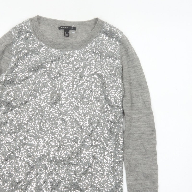 Additional view of Mango Women Grey M Sequin Front Long Sleeve Knit jumper