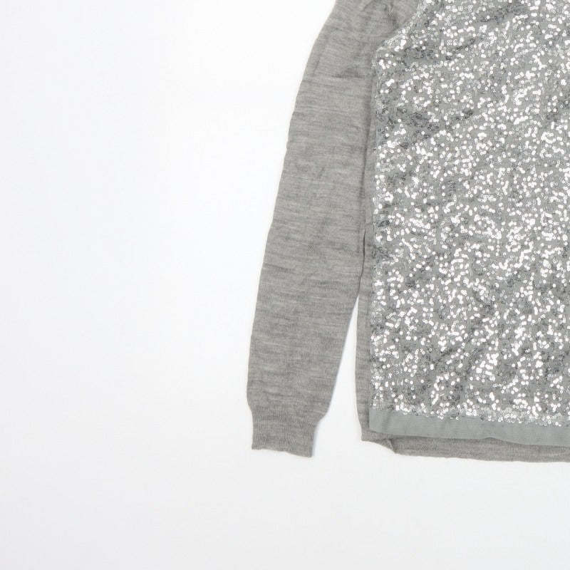 Additional view of Mango Women Grey M Sequin Front Long Sleeve Knit jumper