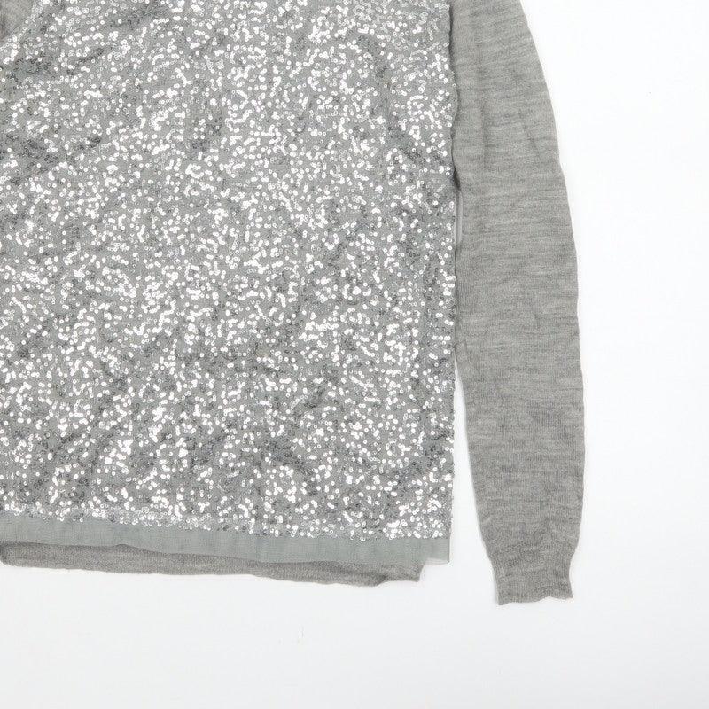 Additional view of Mango Women Grey M Sequin Front Long Sleeve Knit jumper