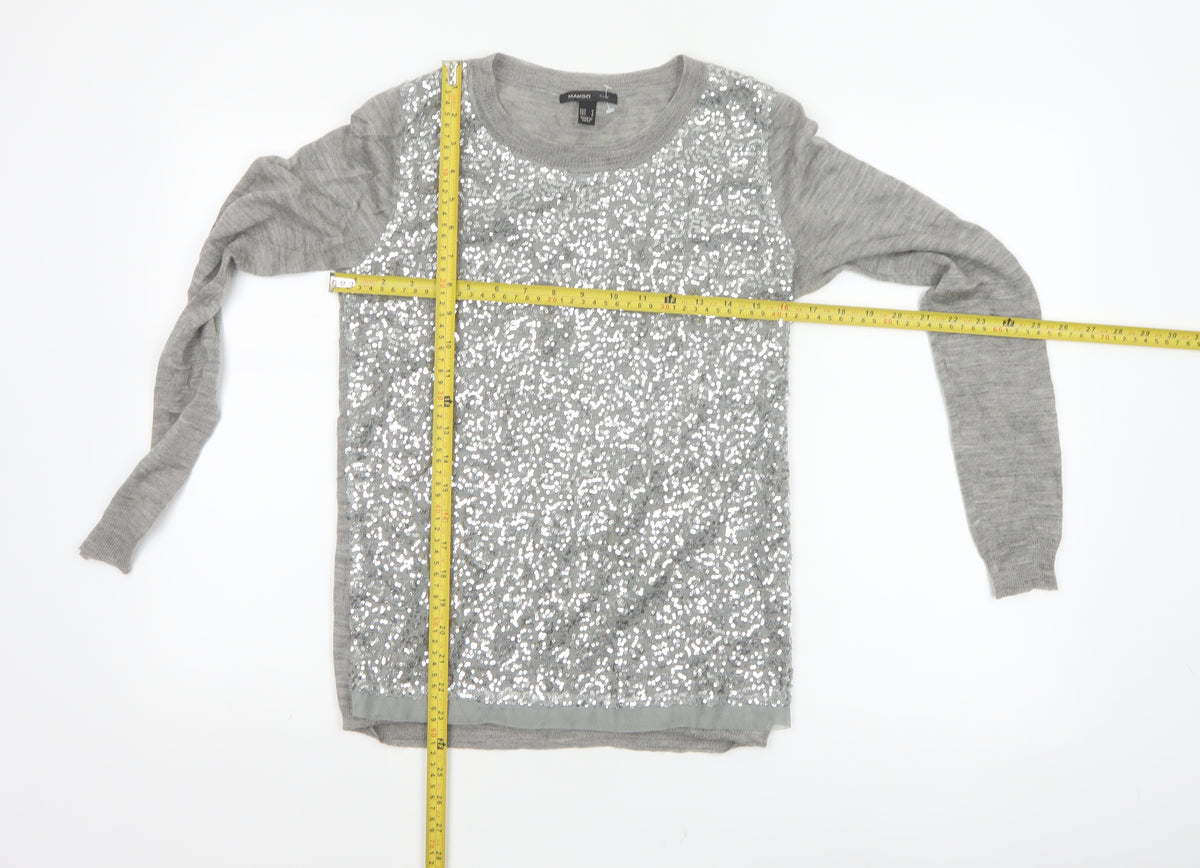Close-up detail of Mango Women Grey M Sequin Front Long Sleeve Knit jumper