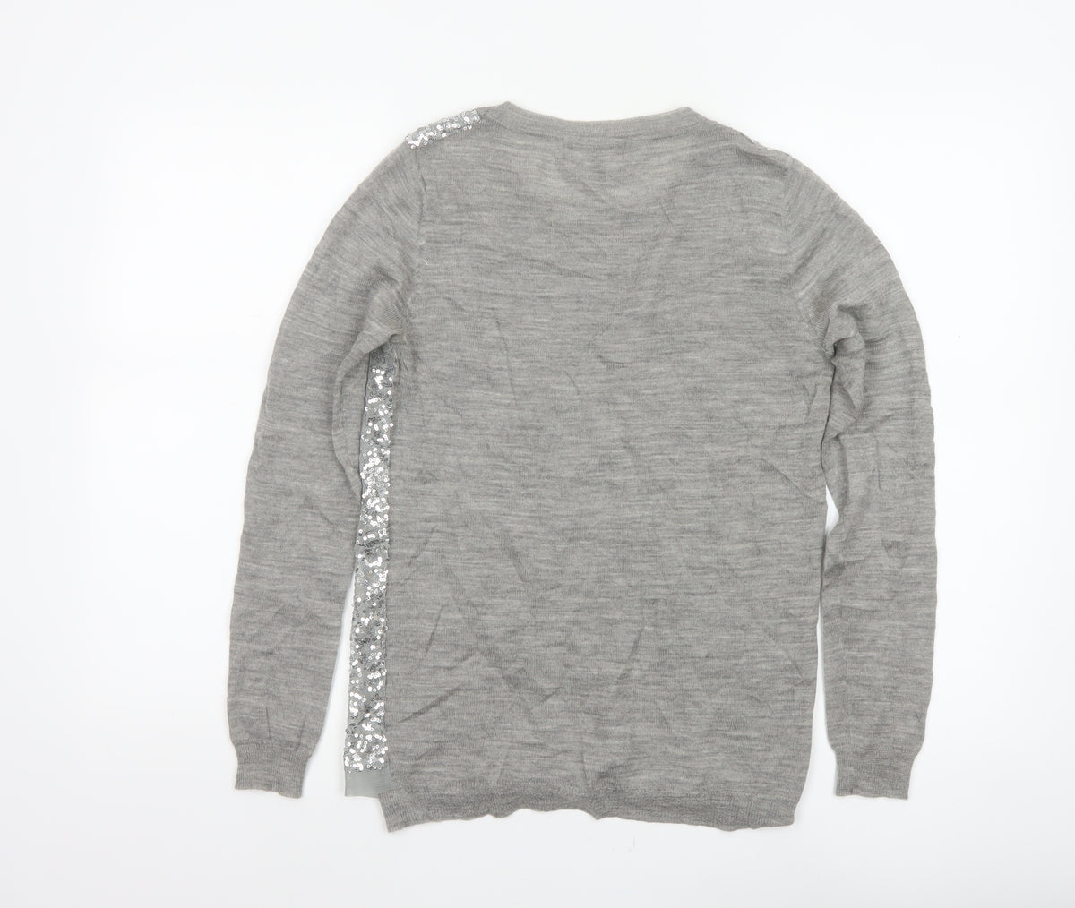 Brand and care label for Mango Women Grey M Sequin Front Long Sleeve Knit jumper